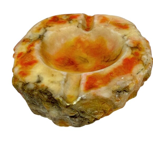 Vintage Orange Alabaster Ashtray / Cigar Rest Made in Italy 1970s ABF Tobacciana - Picture 5 of 9